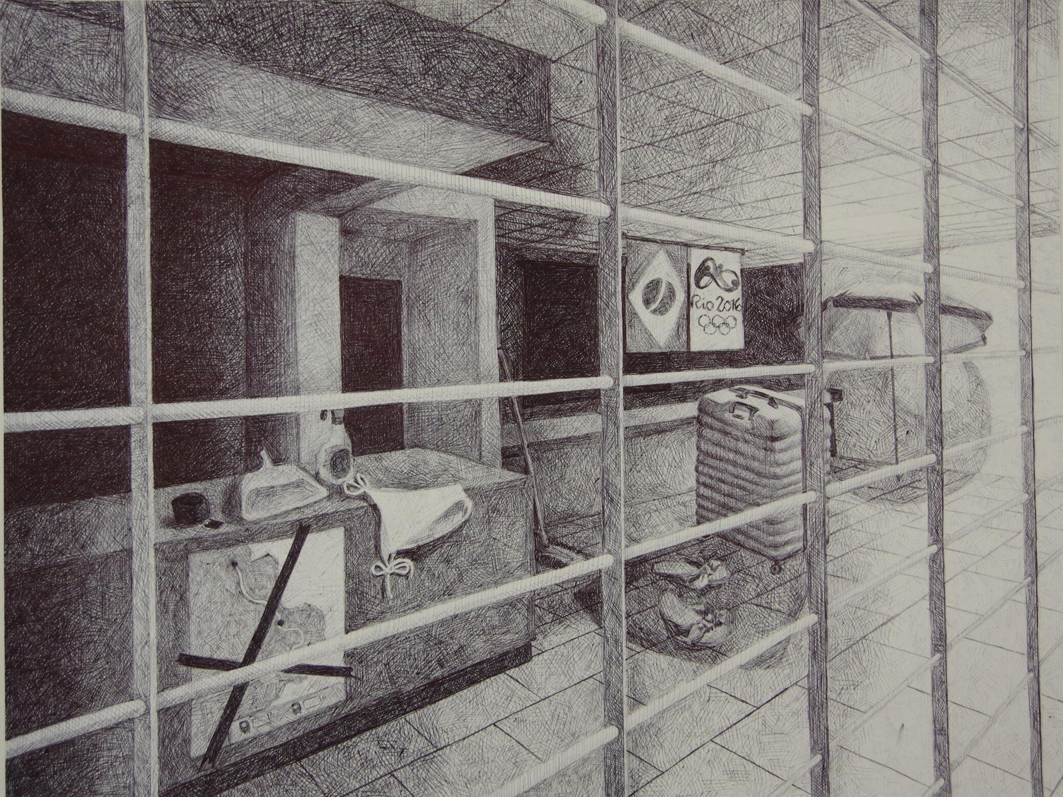 Rio Airport, ballpoint pen, 20” x 25 1/2", 2023.