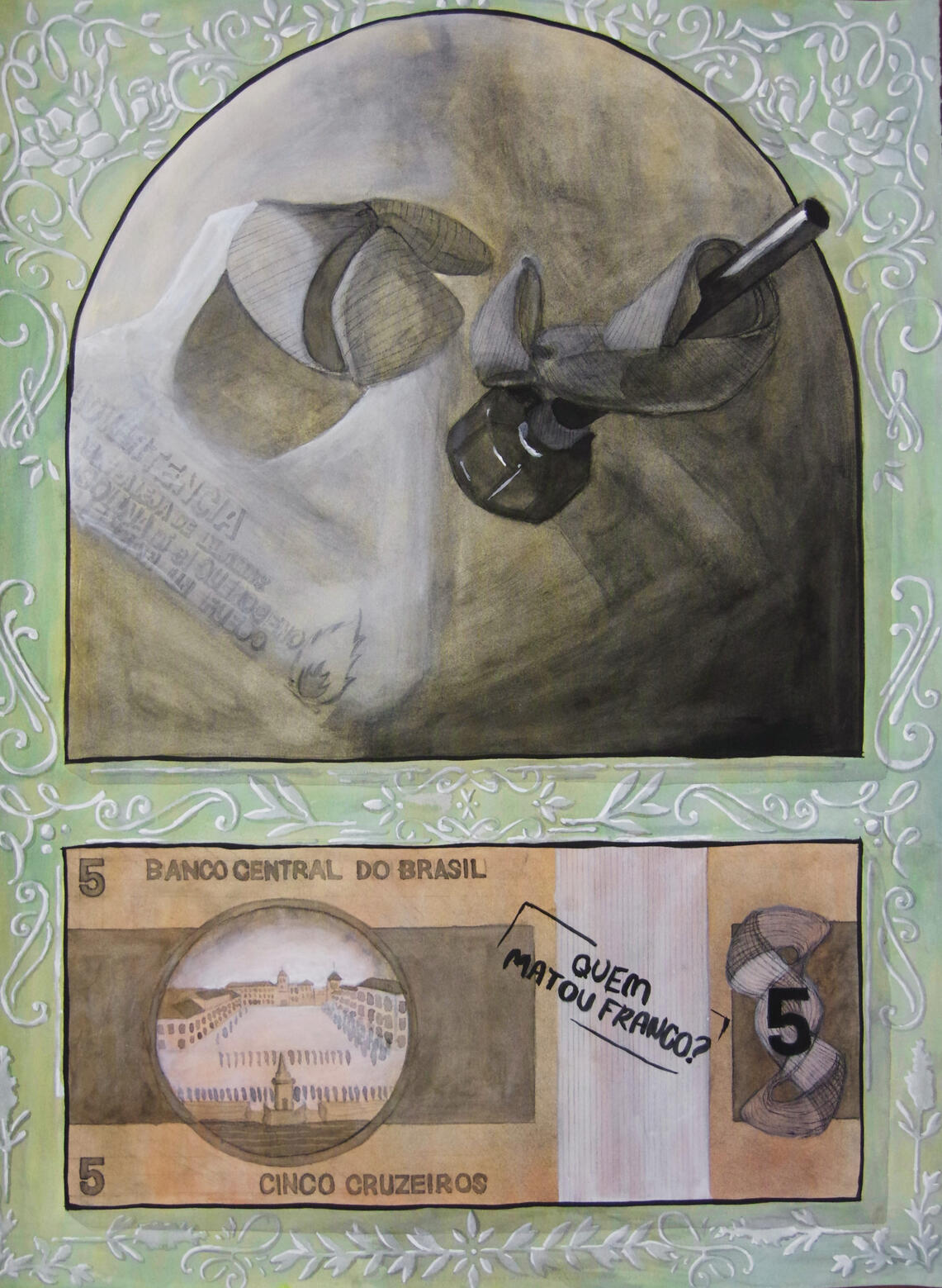 Corruption Kills, india ink and charcoal, 2' x 3', 2023.